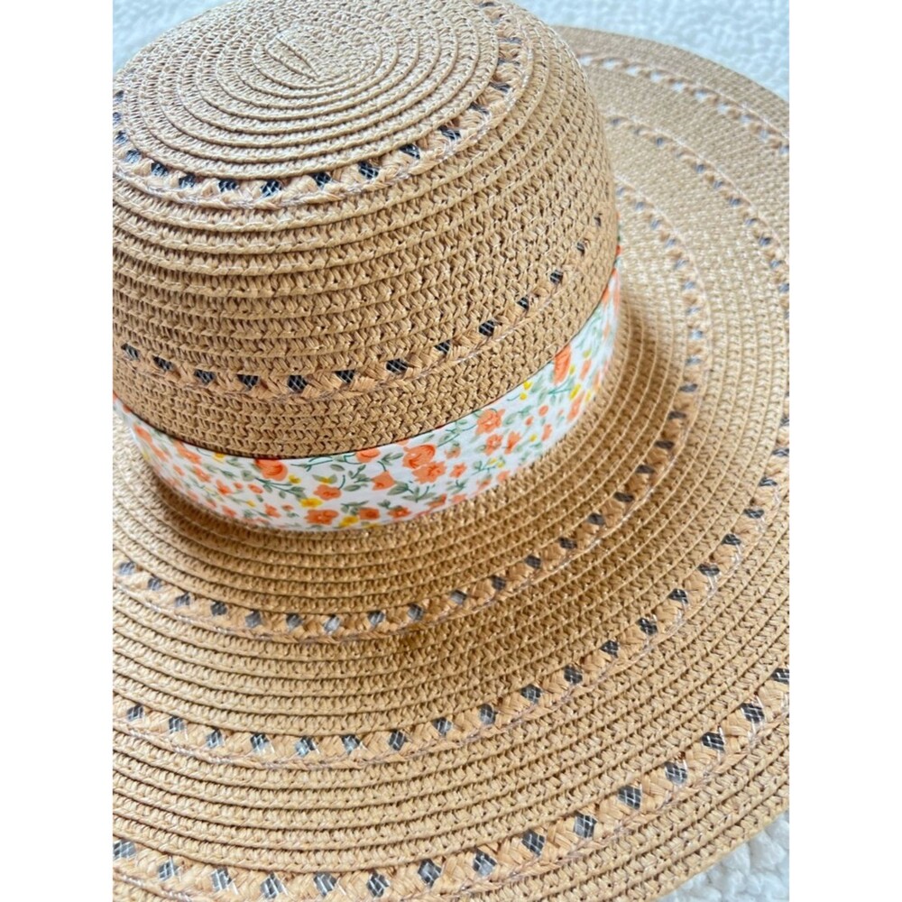 Marcus Adler NY Wide Brim Straw Sun Hat with Floral Scarf Band - Picture 4 of 11
